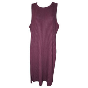 Nine West Wom XL Ribbed Sleeveless Dress Plum Midi Basic Layering Piece EUC